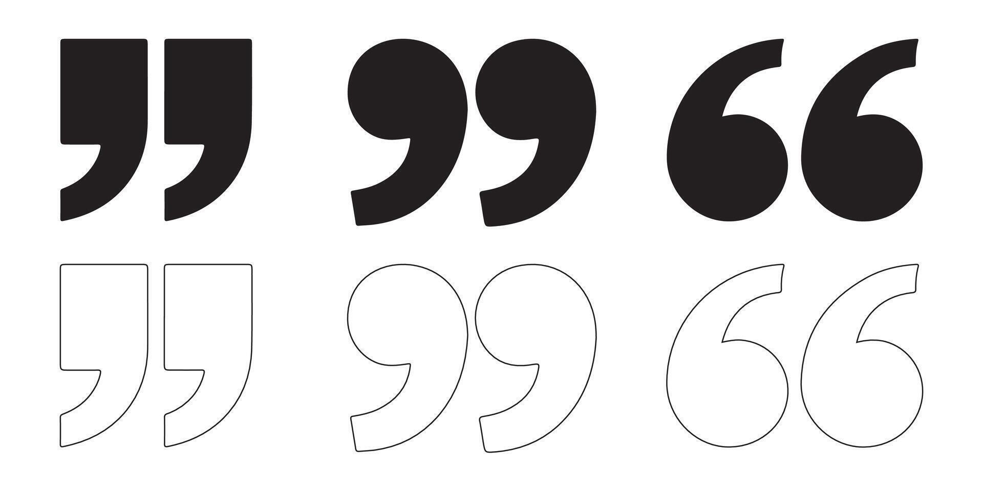 Set of quote mark icons isolated on white background. Quotation marks. Black quotes icon collection. quote sign. Citation. vector