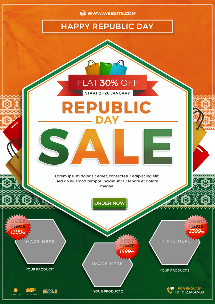 Happy Republic Day Big Sale Poster Template Design for Festive Promotions psd