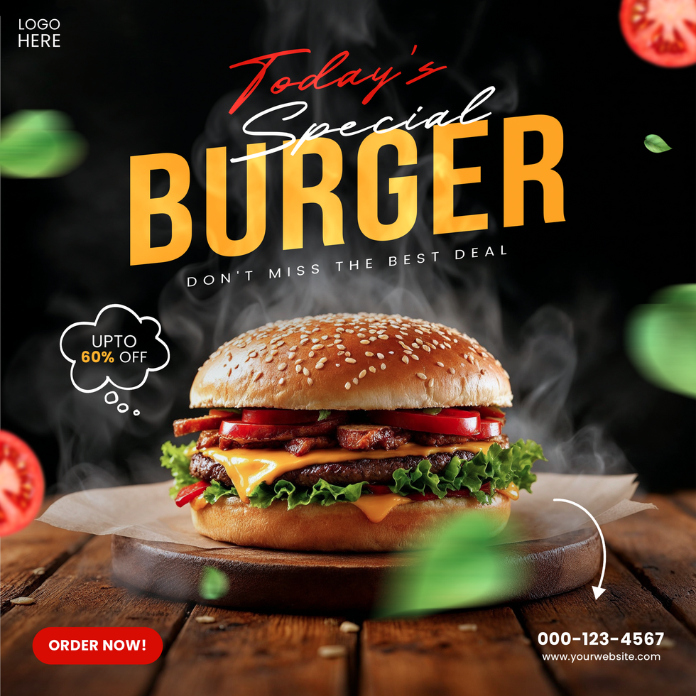 Best Food Menu Design Template, Burger Social Media Promotion Post psd