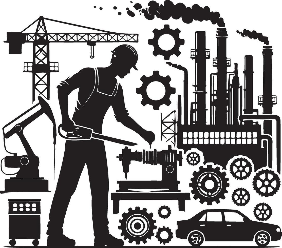 silhouette of a worker with a crane vector
