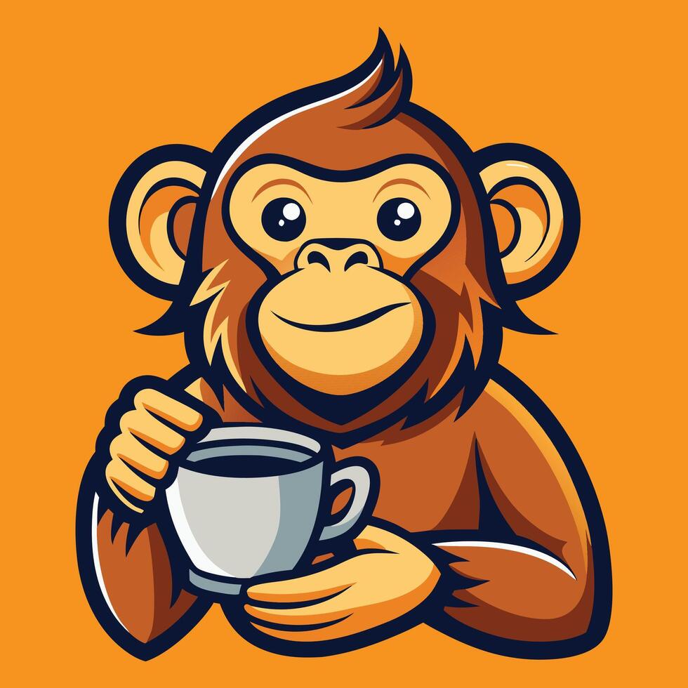 Monkey hanging on liana illustration in cartoon style. vector