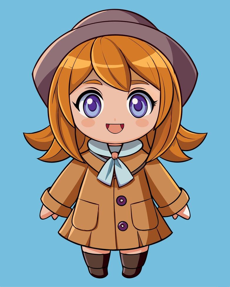 Cheerful girl character. Cute children sticker. Autumn kid illustration. vector