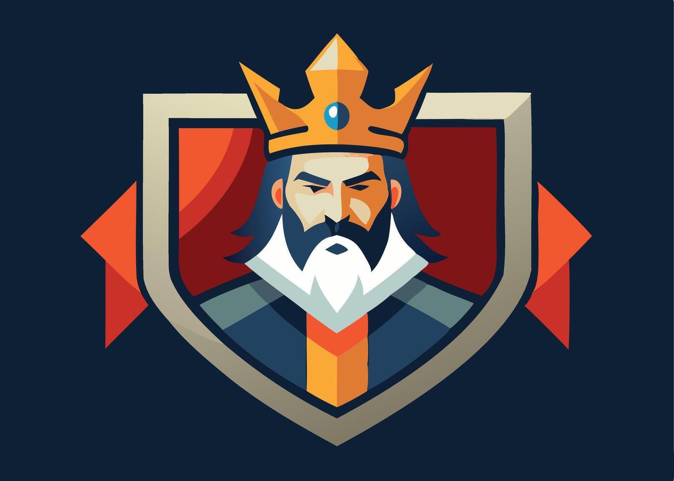 King label. Royal luxury character emblem. Man head in crown, medieval vintage mascot vector
