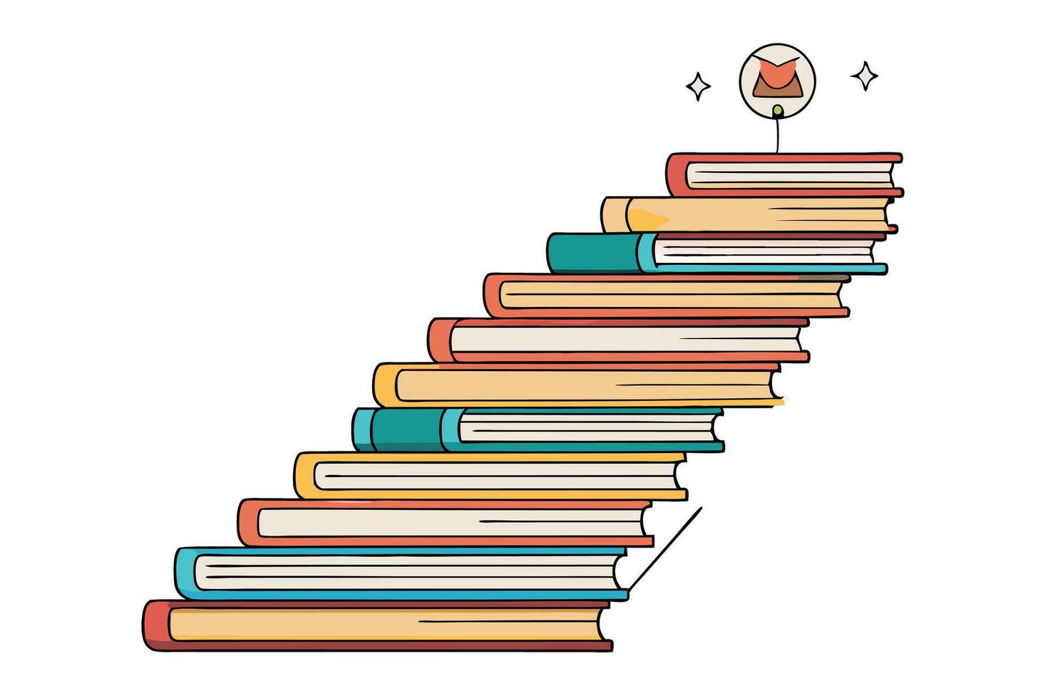 creative illustration of books arranged as ascending stairs, symbolizing education, knowledge growth, academic success, and progress vector
