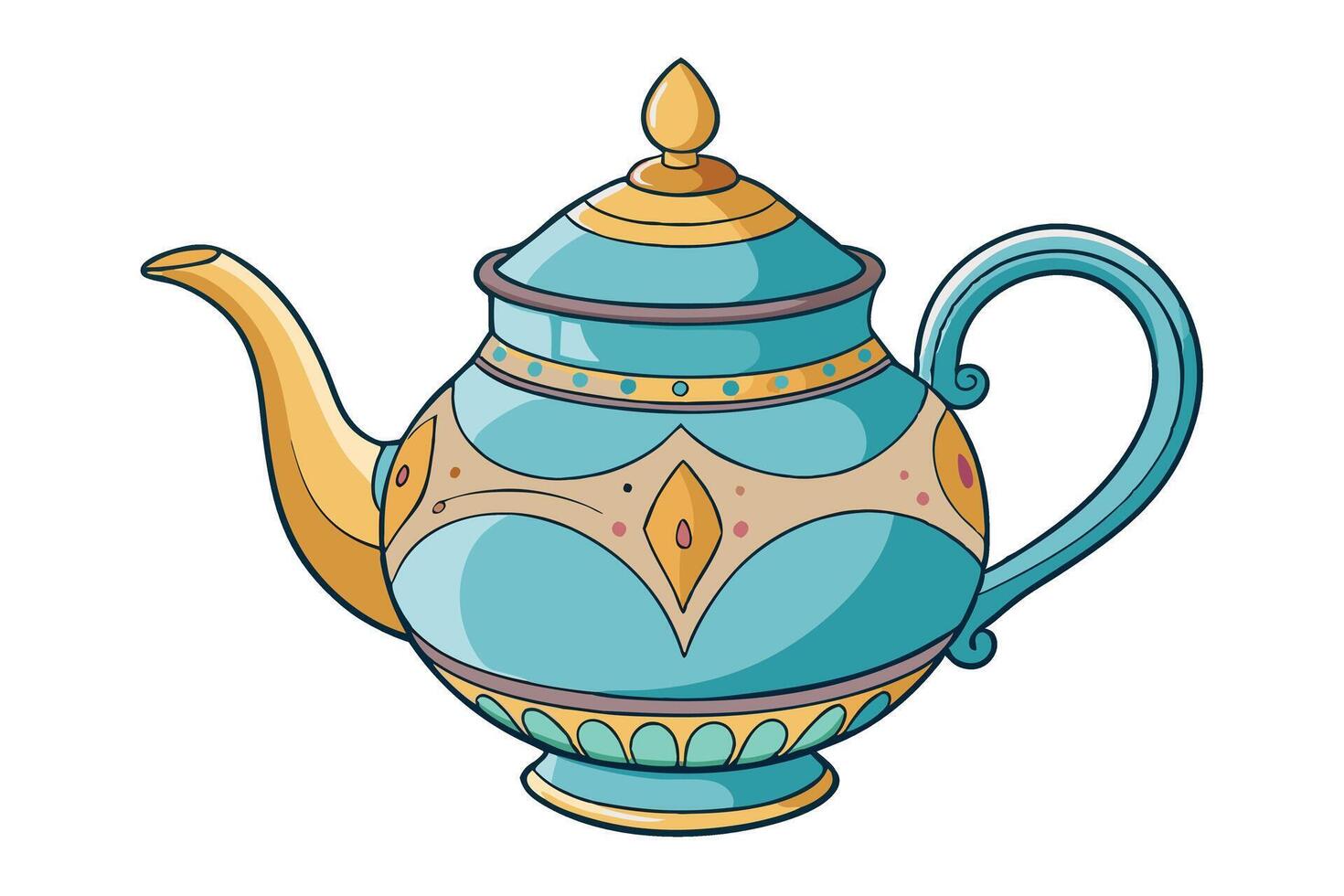 Intricate illustration of a teapot showcasing ornate details and vibrant colors, ideal for creative and cultural projects vector