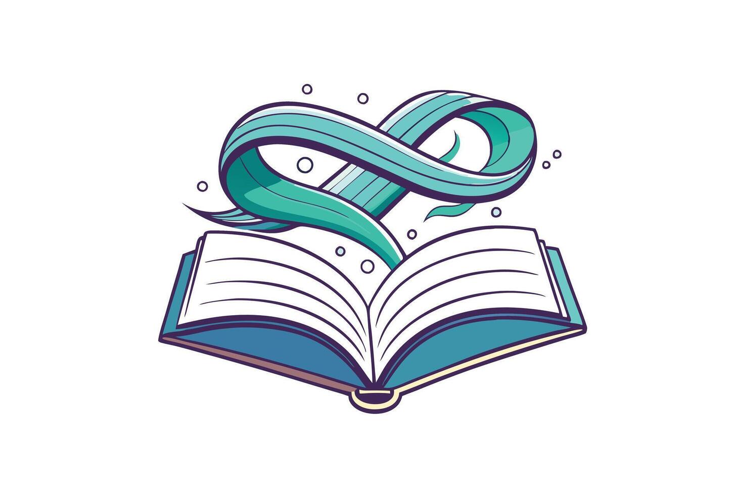 Stylized artwork featuring an open book and infinity loop, representing boundless wisdom, knowledge, and perpetual education vector