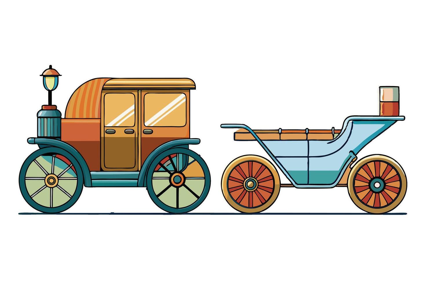 Artistic artwork illustrating the evolution of transportation with old carriages contrasted against modern vehicles vector