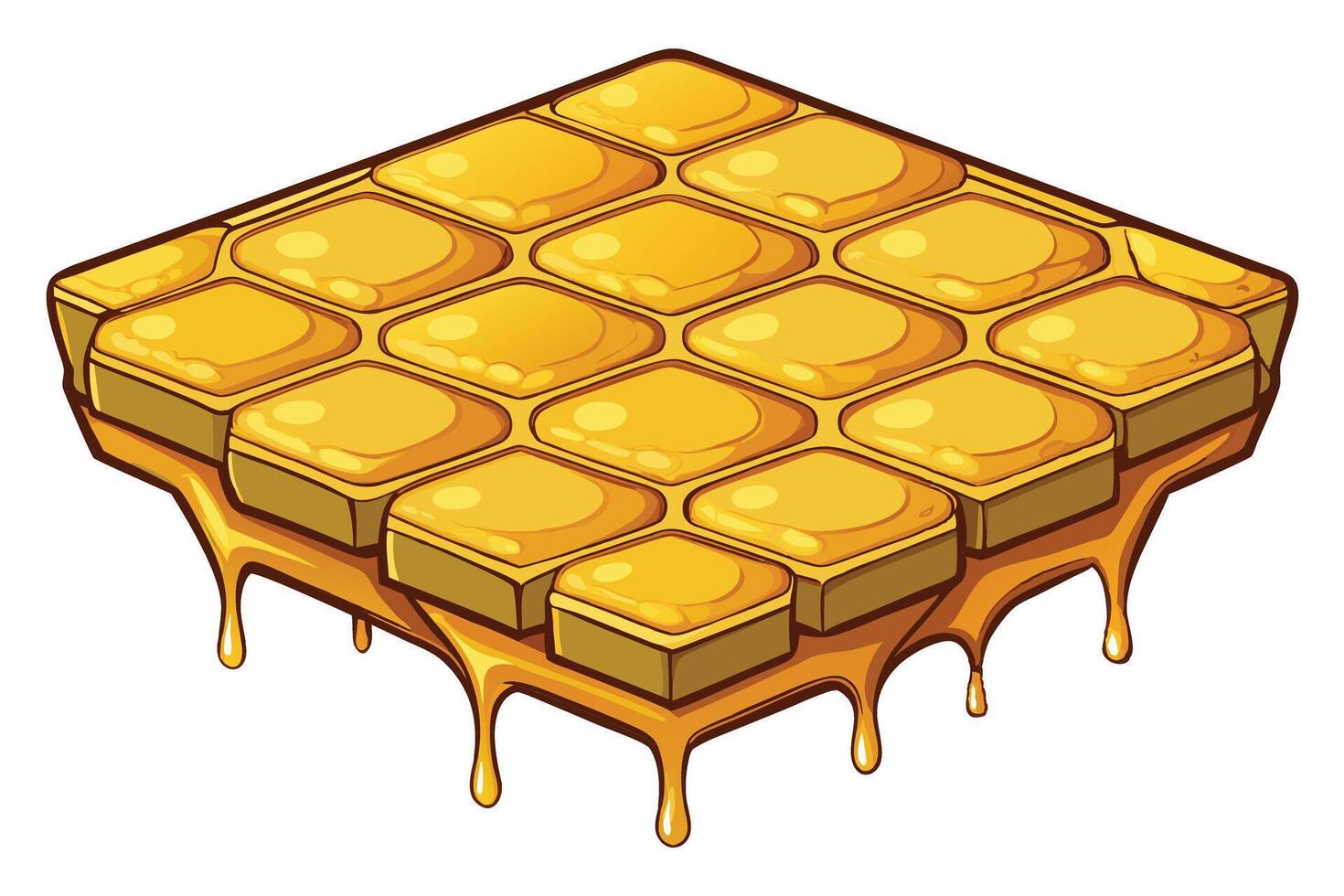 Close Up of a Honeycomb with Glossy Honey Dripping in a Playful and Vibrant Cartoon Style Illustration vector