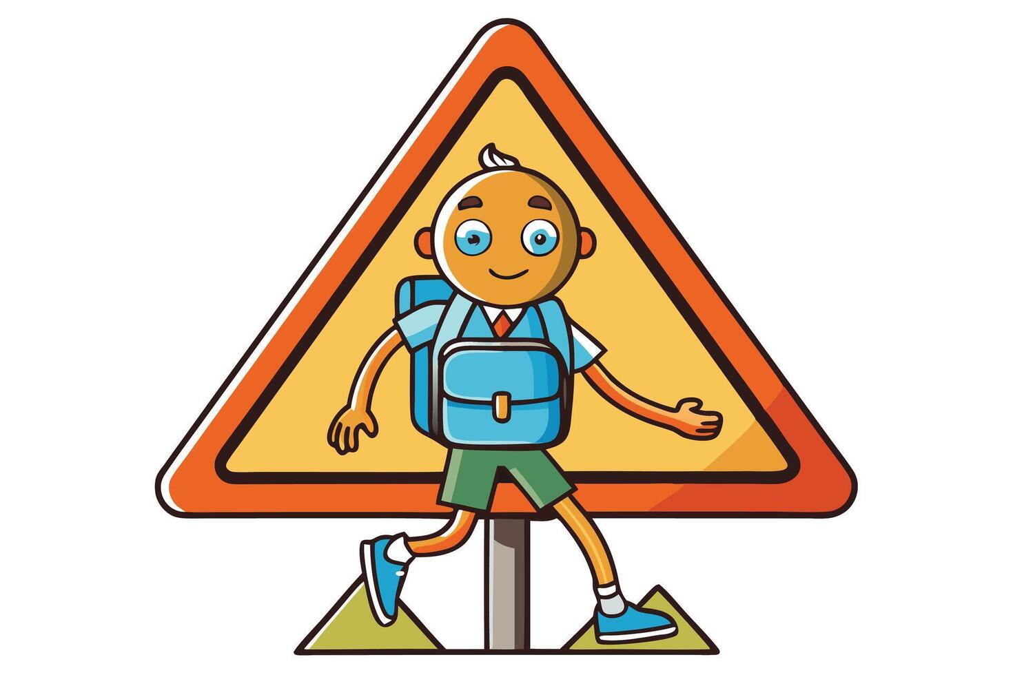 Creative of a school crossing traffic warning sign with kids carrying bags, promoting road safety near school zones vector