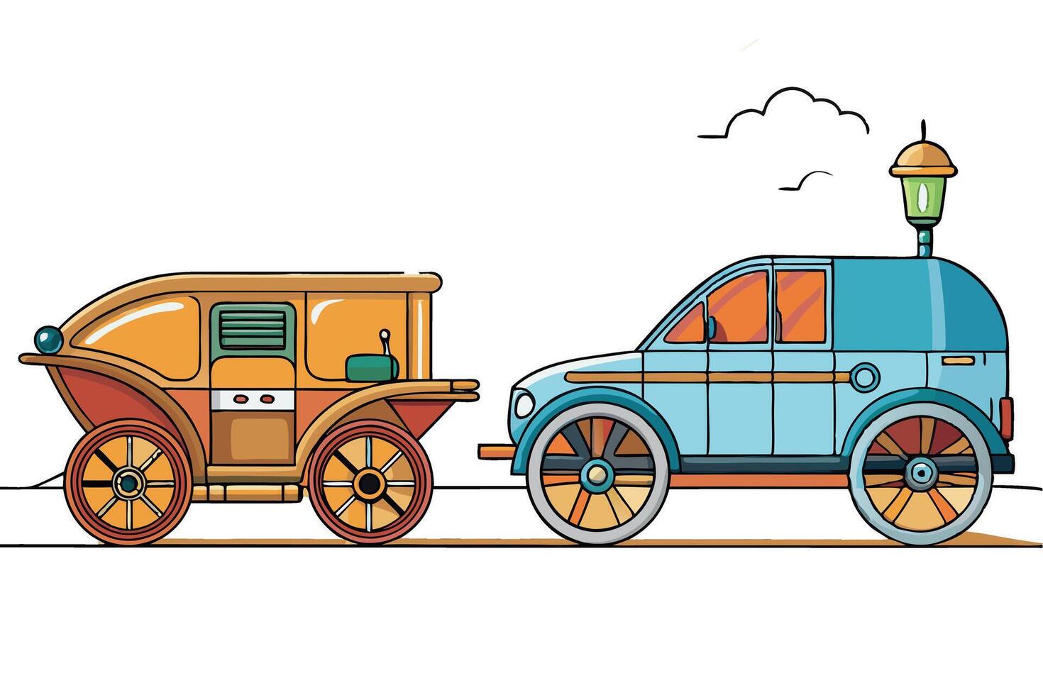 Detailed design highlighting the contrast between historical carriages and contemporary cars, symbolizing progress and innovation vector