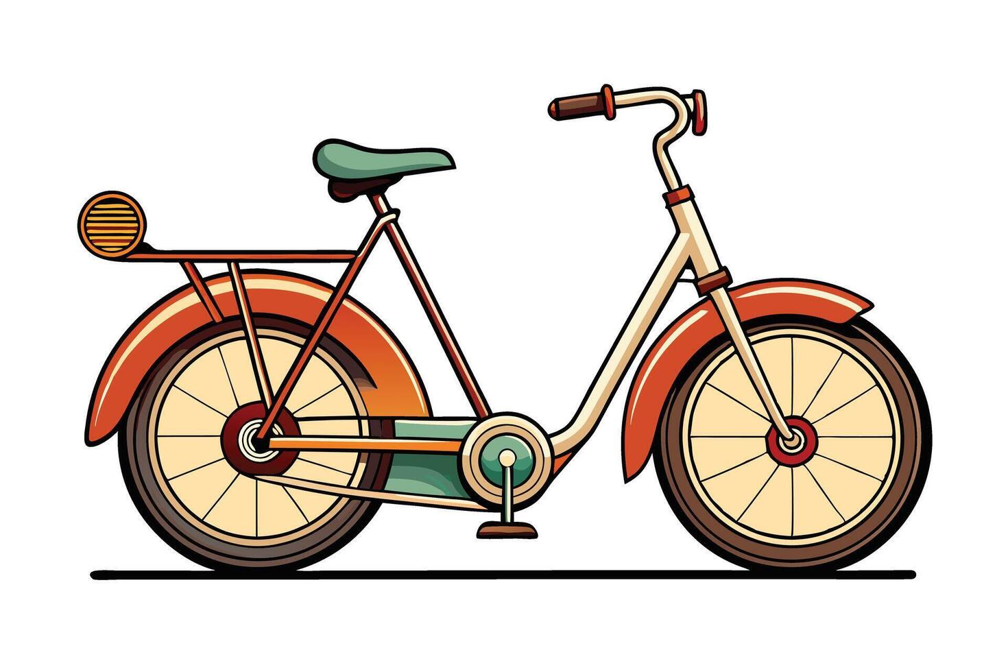 vintage bicycle illustration with retro design, classic frame, orange and cream accents, and intricate detailing on wheels vector