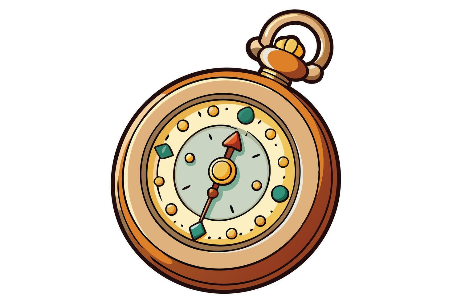 Hand drawn antique pocket watch featuring ornate details, a retro style dial, and a timeless golden finish vector