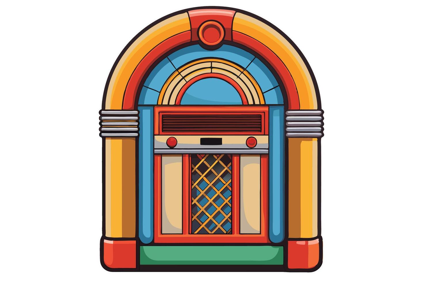 Vibrant jukebox artwork representing retro music culture and vintage design aesthetics, ideal for nostalgic creative projects vector