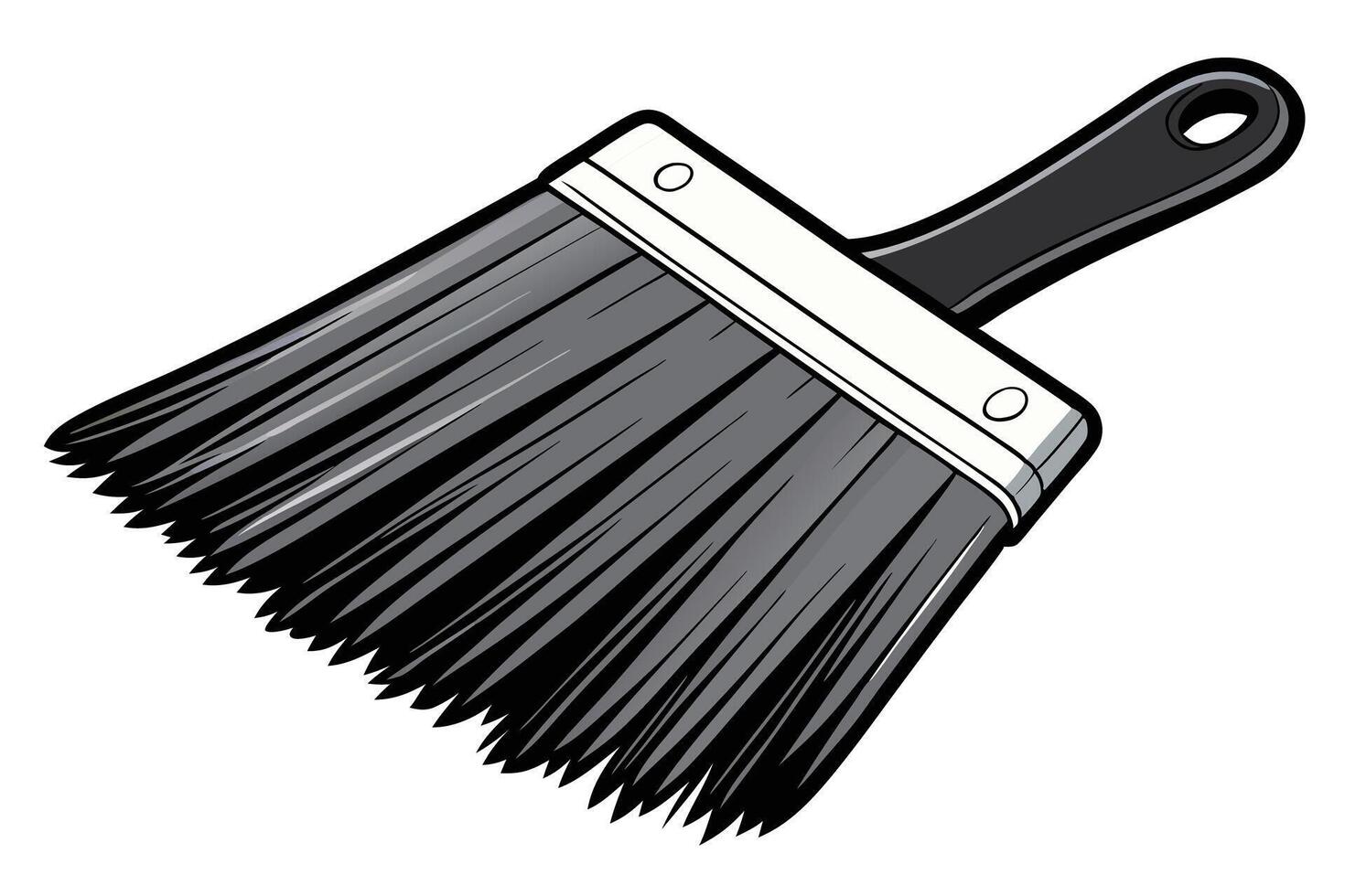 Detailed black paintbrush illustration isolated on white background, showing realistic bristles and ergonomic handle design vector