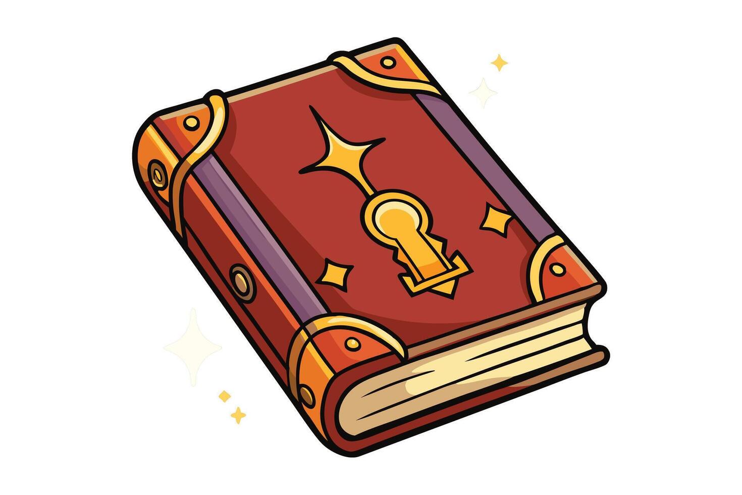 Fantasy illustration of an enchanted magical book with intricate golden keyhole design, glowing details, and mysterious charm vector