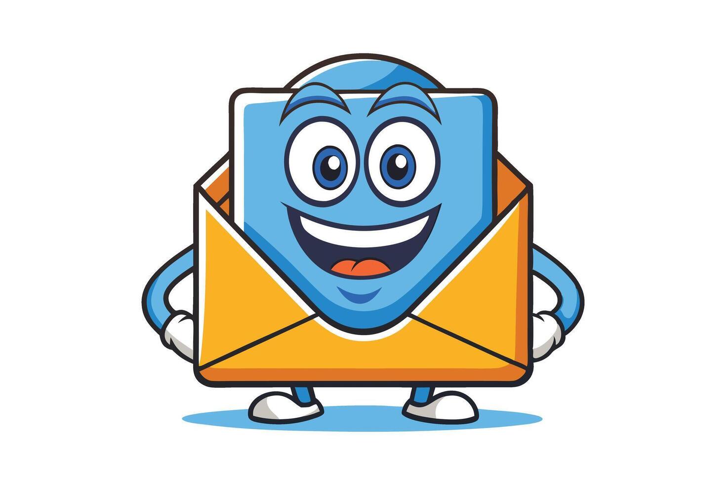 Cute cartoon style email icon with smiling envelope character featuring cheerful expressions for communication and digital themes vector