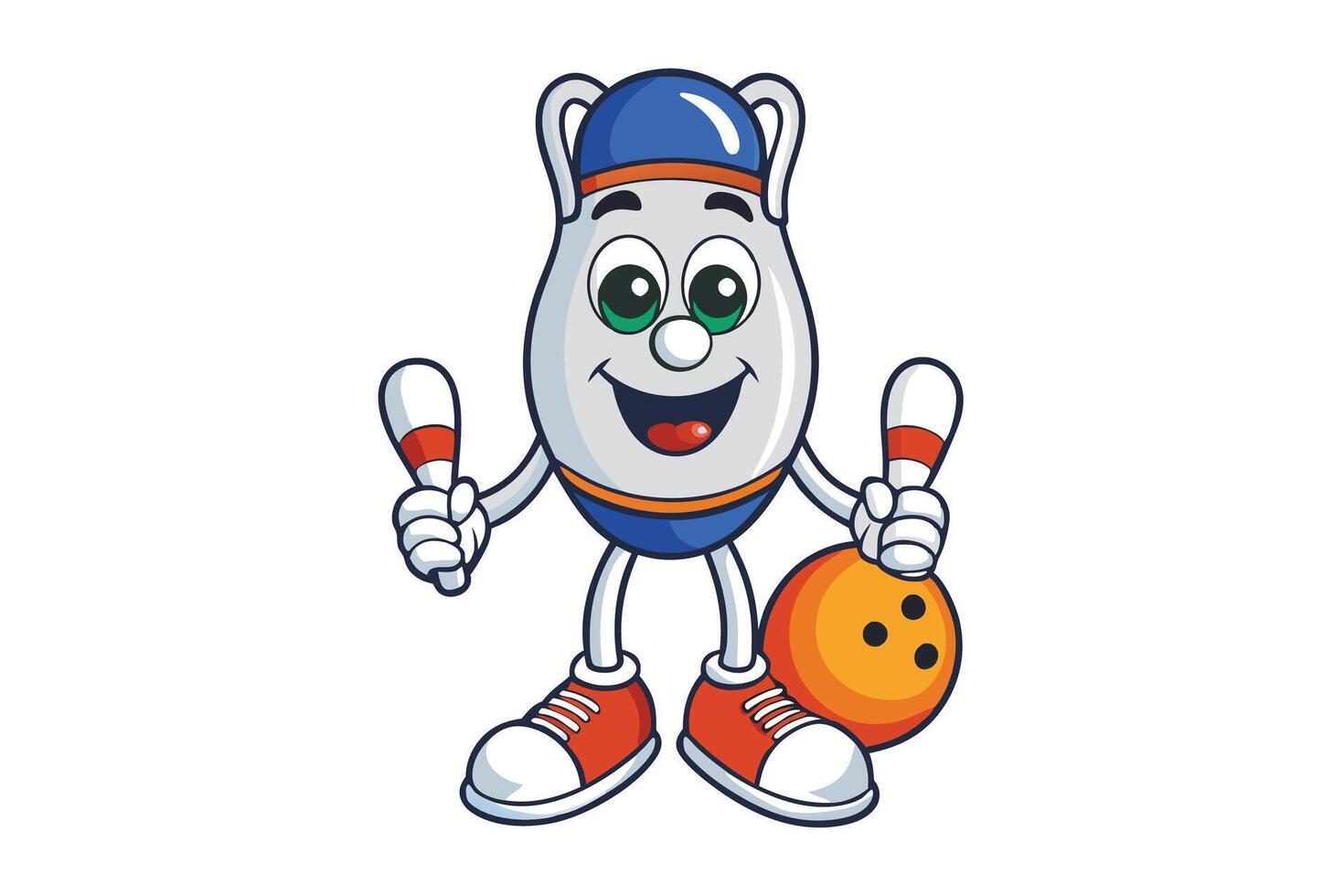 Adorable illustrated bowling icon with animated features, bright colors, and a playful look, great for sports, games, and entertainment concepts vector