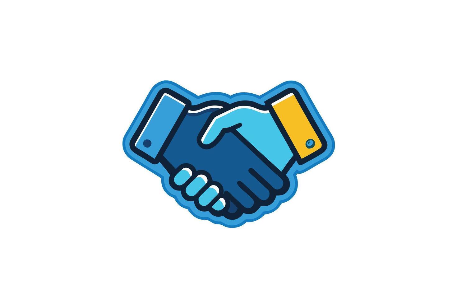 Modern flat illustration of a handshake icon symbolizing partnership, collaboration, agreement, teamwork, and mutual understanding vector