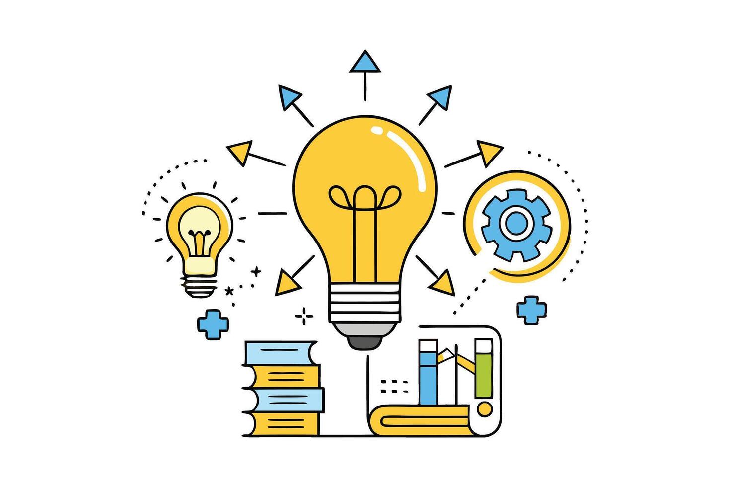 Creative illustration of an innovative lightbulb concept symbolizing knowledge, growth, and expansion with educational elements vector