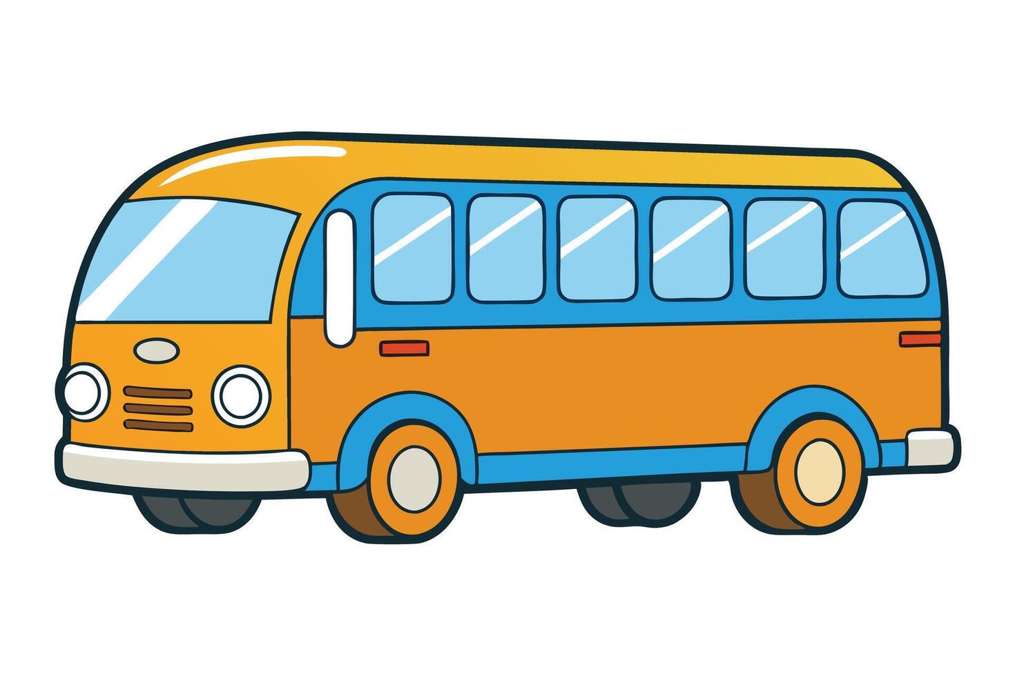 Colorful cartoon illustration of retro style bus icon with vibrant design and detailed features on a white background vector