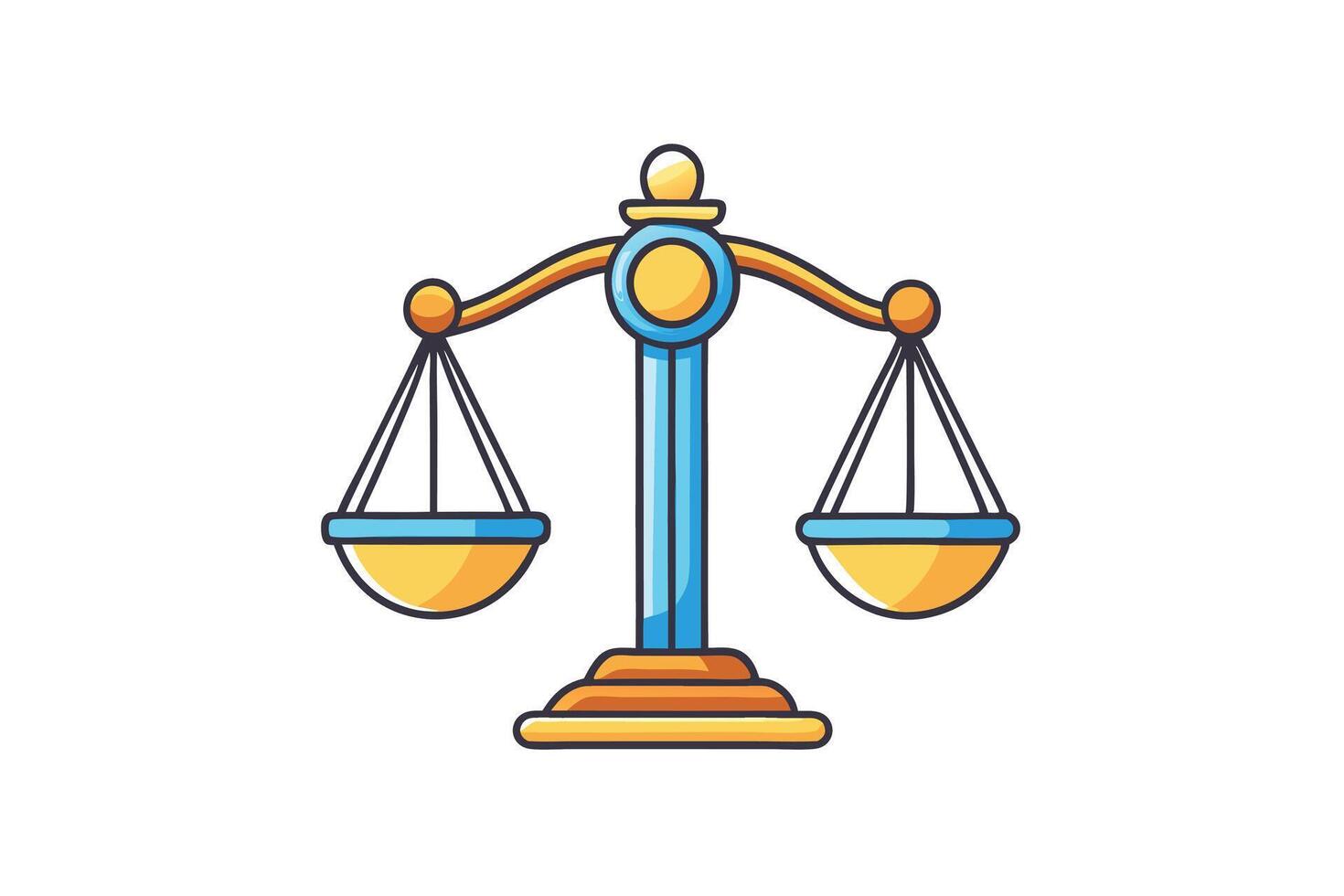 Illustration of a legal balance scale icon symbolizing justice, equality, and fairness in a colorful cartoon style on a white background vector