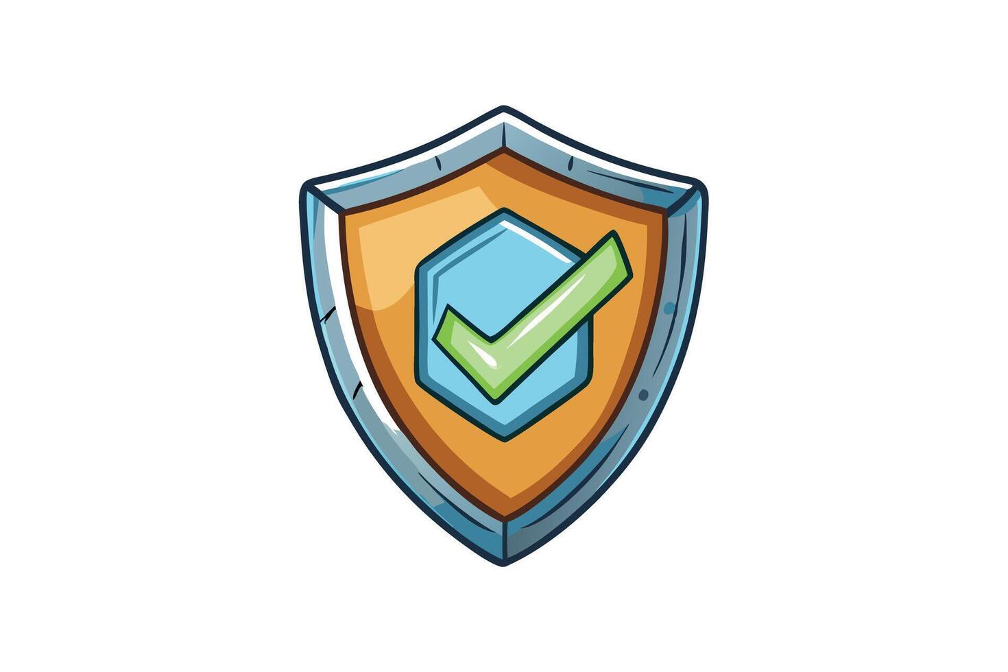 Vibrant cartoon shield design with a tick mark representing approval, trust, and safety in a modern style vector