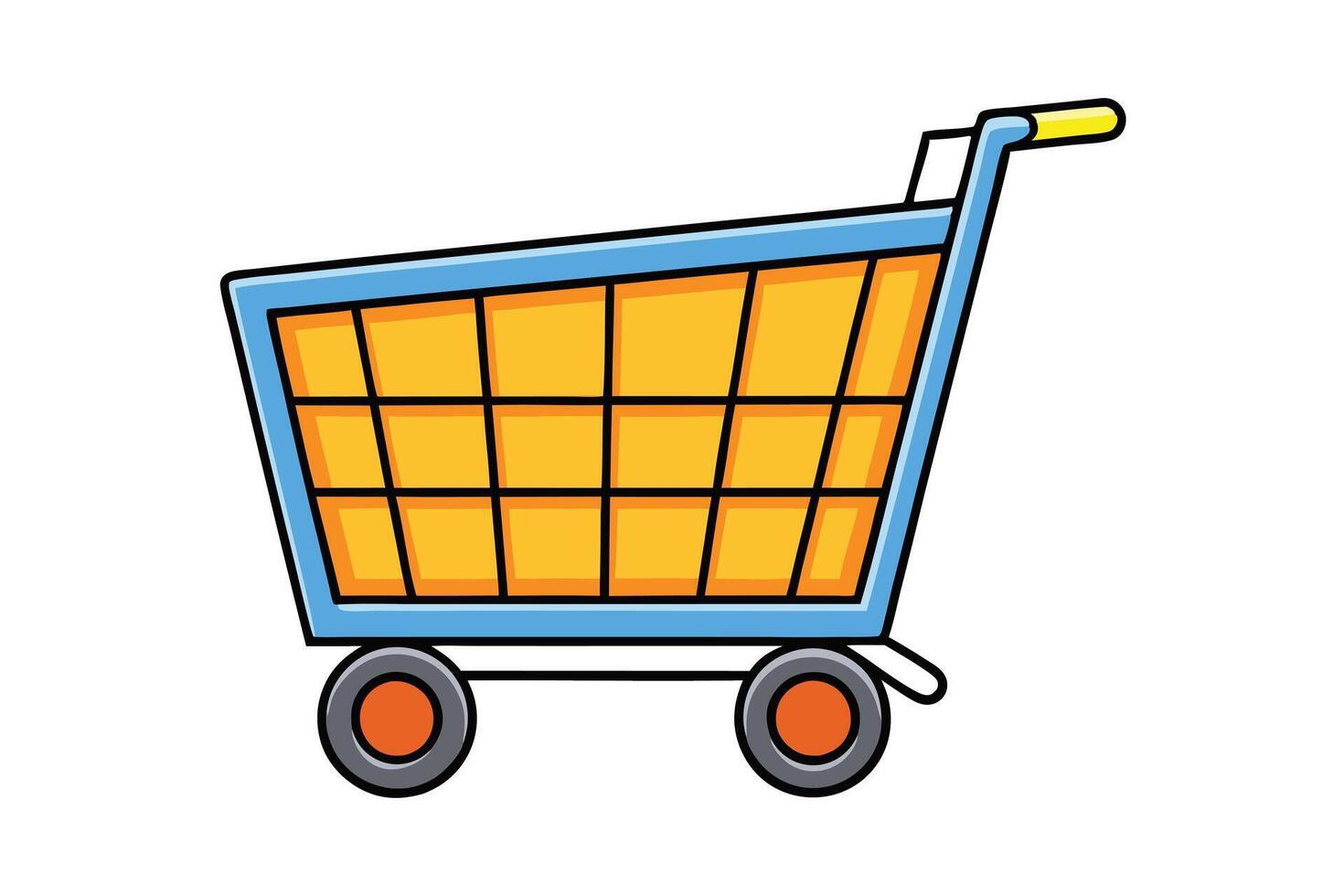 Bright and colorful shopping cart icon illustration on white background, perfect for retail, e commerce, and business concepts vector