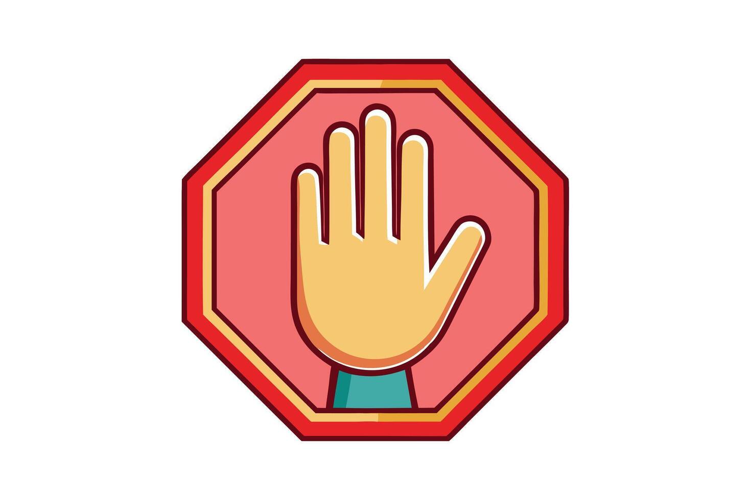 Bright and detailed stop sign icon featuring a hand symbol, ideal for concepts like caution, rules, and safety communication vector