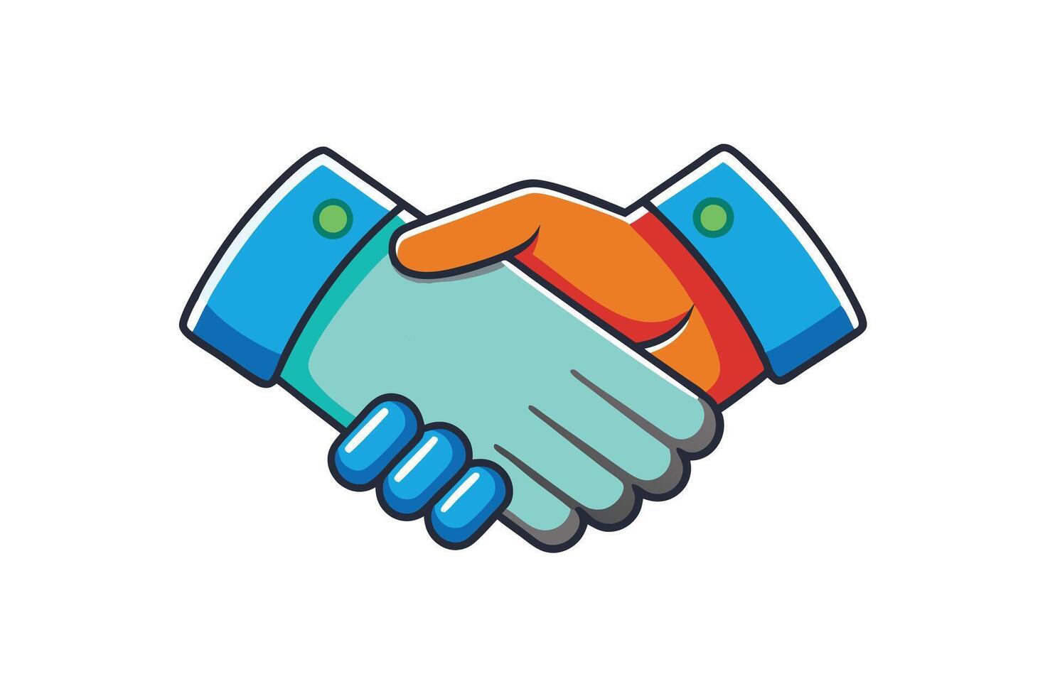 Creative handshake icon in bold colors, ideal for concepts like trust, cooperation, teamwork, and professional relationships vector