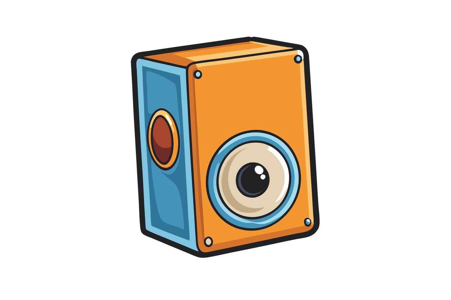 Fun and creative cartoon depiction of a portable speaker with adorable facial expressions, perfect for kids' projects and cheerful designs vector