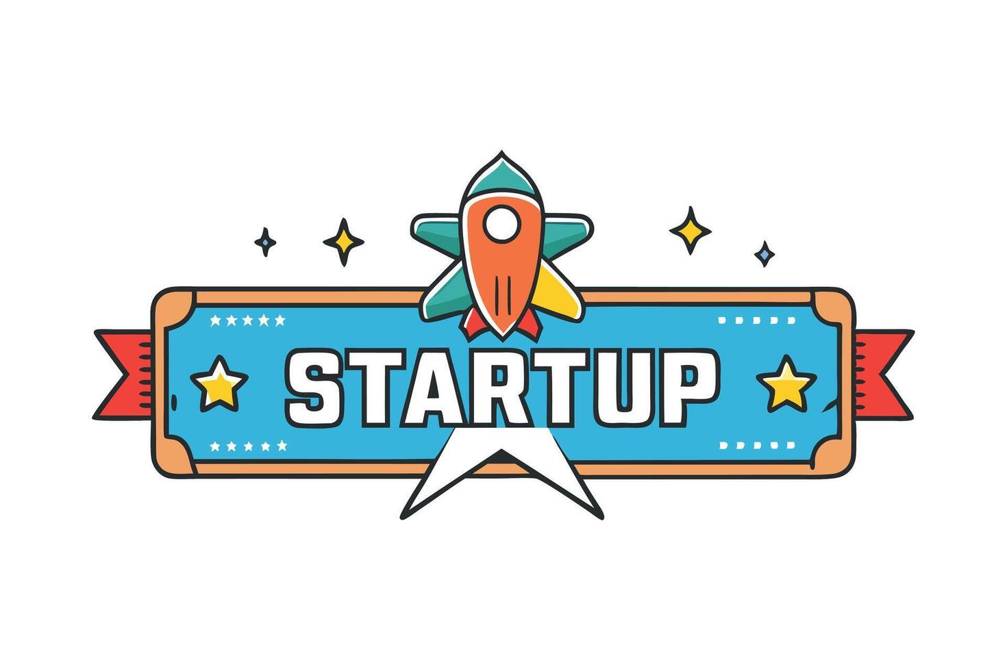Creative startup emblem featuring a rocket and stars, symbolizing entrepreneurship, innovation, and futuristic ideas vector