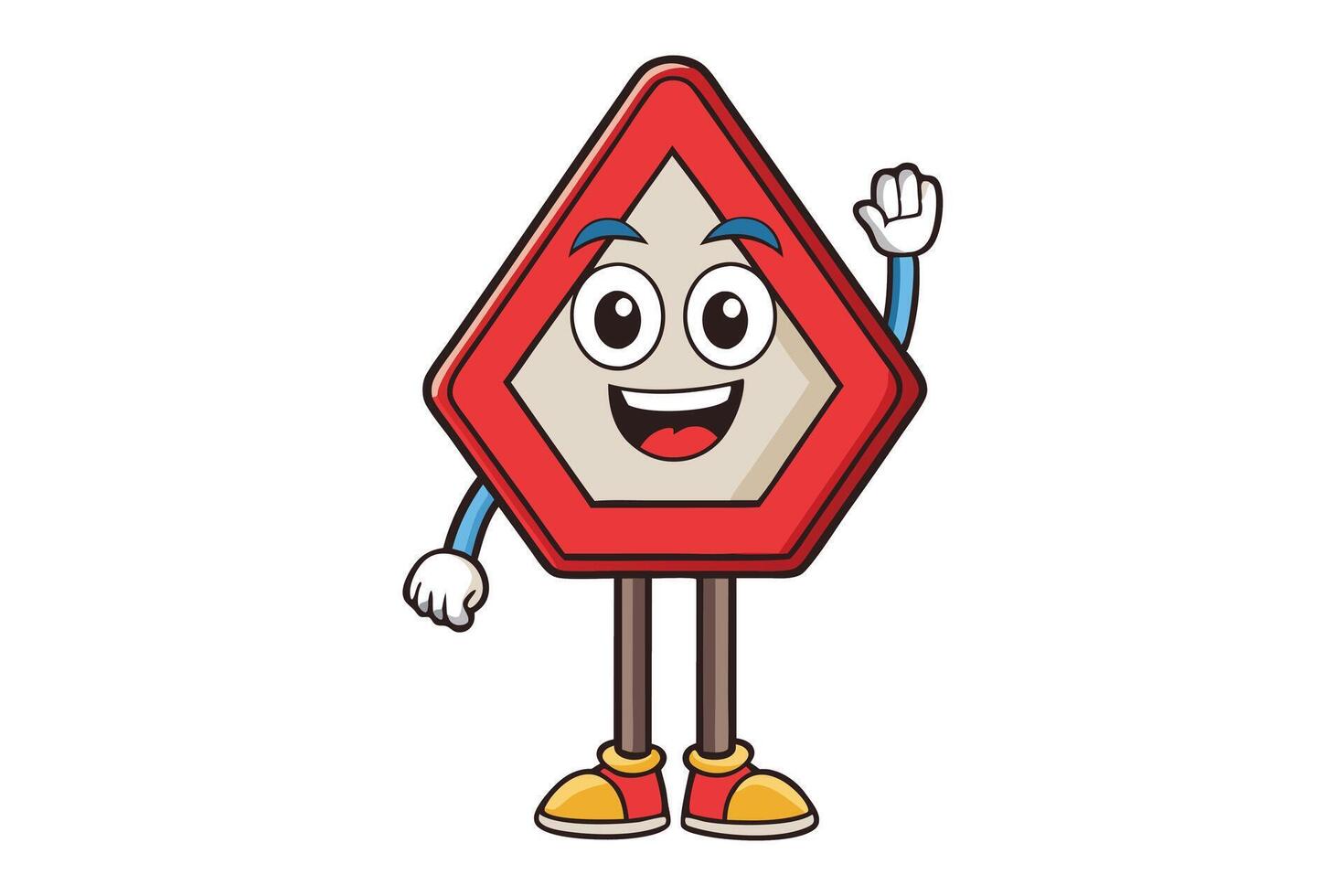 Cartoon stop road sign with cheerful expression and bright colors on a white background, representing safety and traffic control vector