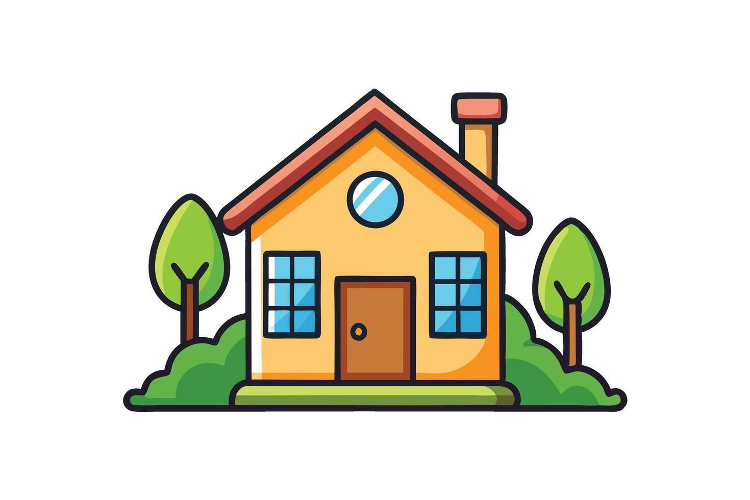 Creative cartoon style home design with bold colors and decorative elements, symbolizing comfort, shelter, and community vector