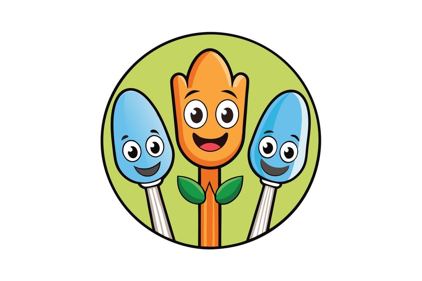 Cute cartoon illustration of colorful fork, spoon, and knife characters with smiling faces, perfect for food related designs and themes vector