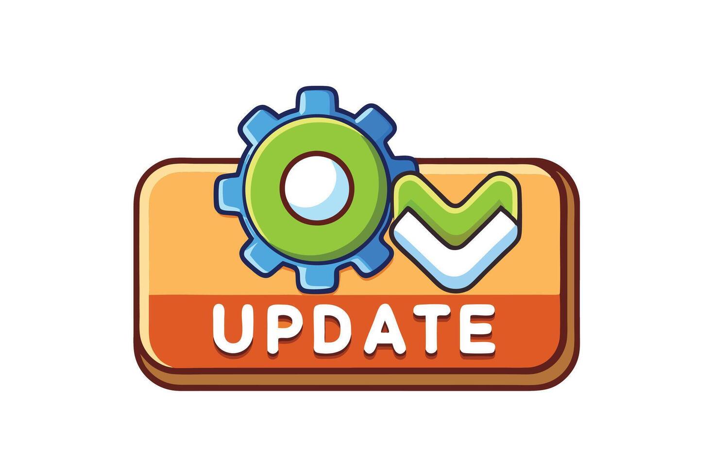 Illustration of an update button with gears and vibrant colors, representing software updates, settings, and system upgrades vector