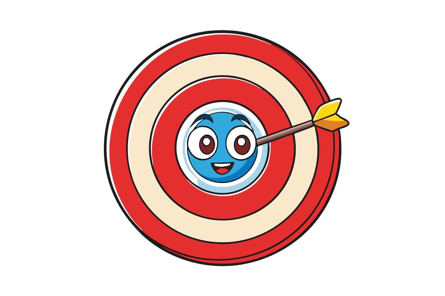 Cartoon bullseye icon with vibrant target design and an arrow hitting the center, perfect for goal setting and achievement visuals vector