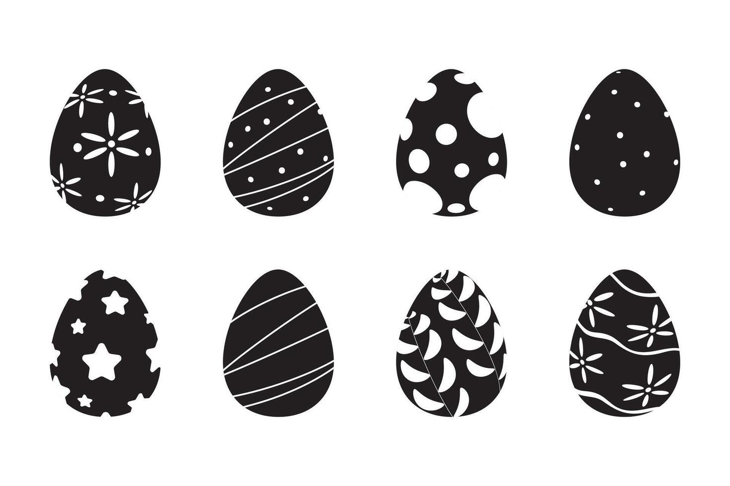 Set of black and white Easter eggs with pattern. Collection of chicken eggs for Easter design. vector