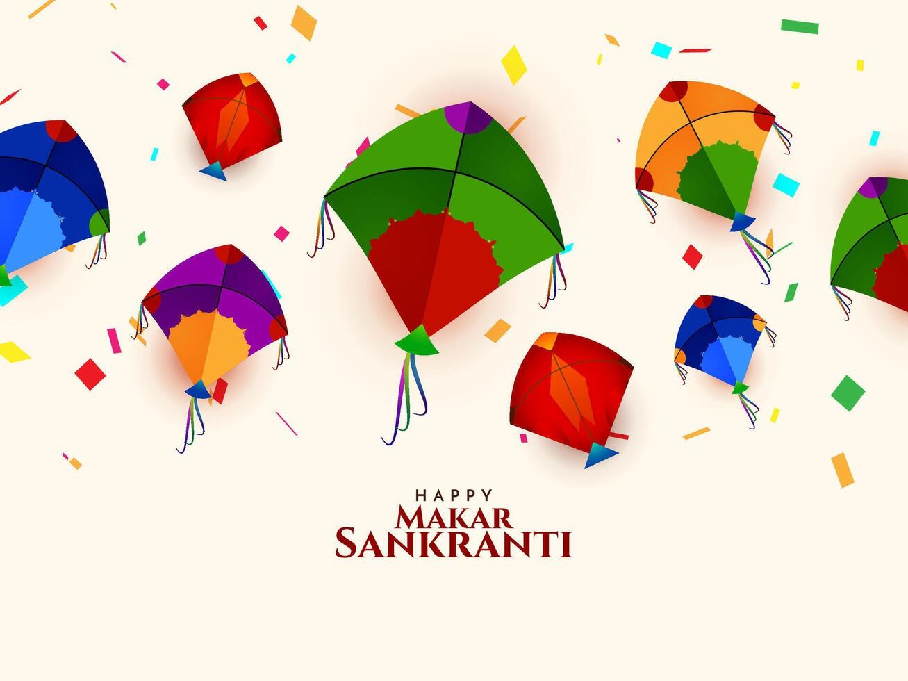 Happy Makar Sankranti Indian festival background with colorful kites vector
