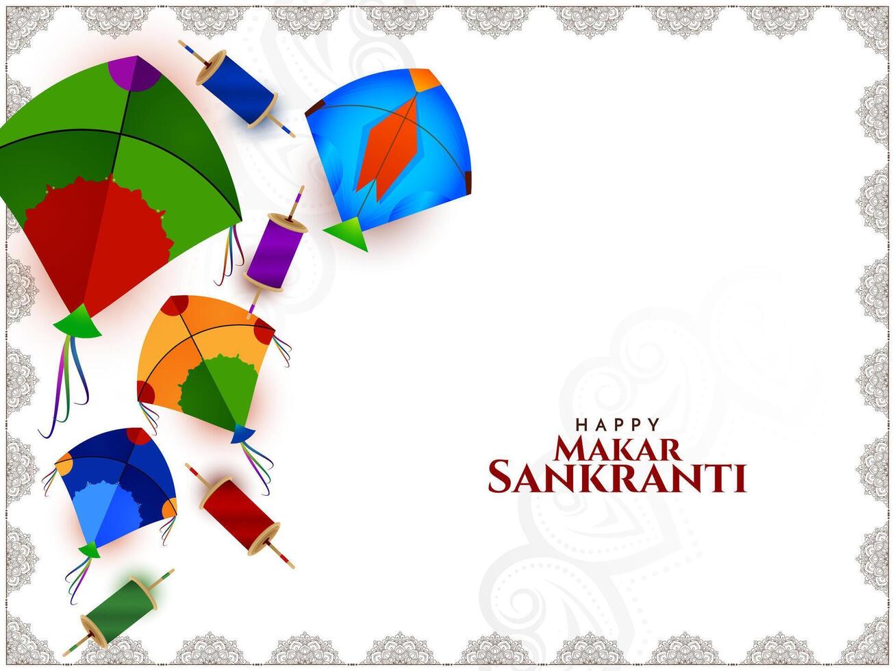 Happy Makar Sankranti Indian colorful kites festival background vector