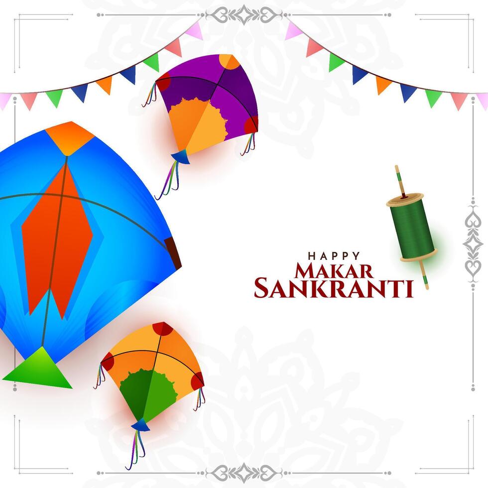 Happy Makar Sankranti religious Indian festival card with kites vector