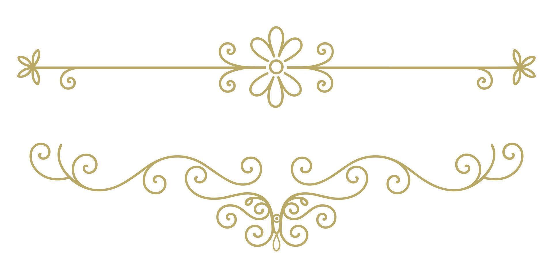 Gold decorative border with swirls and flowers vector