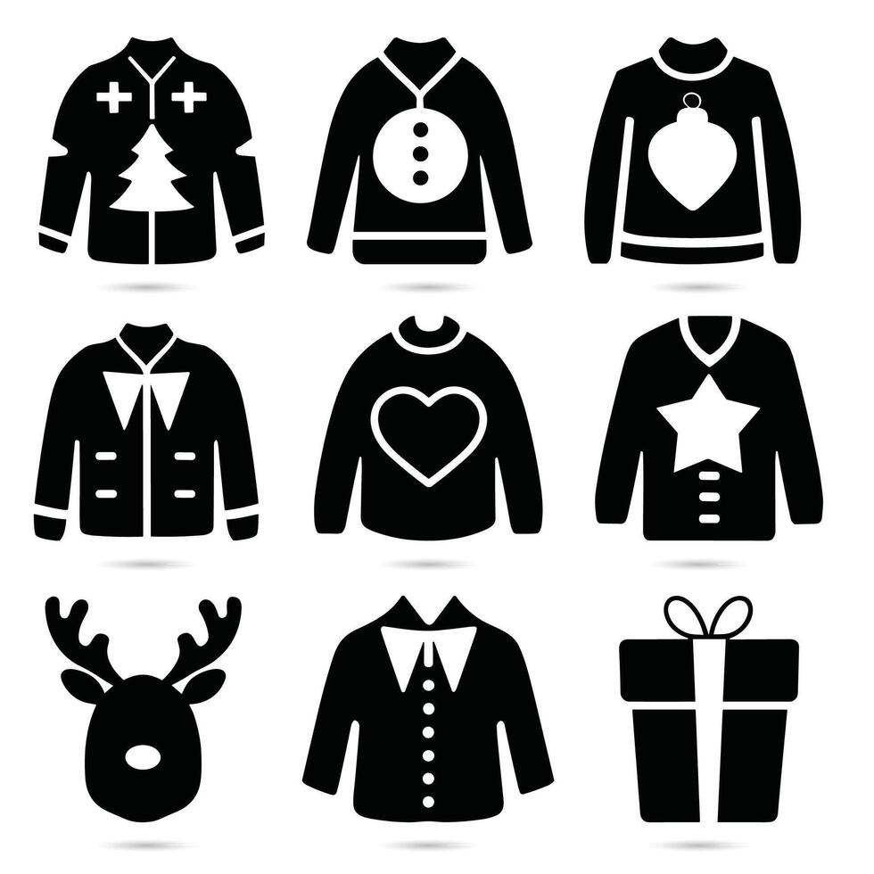 Christmas sweater icons set vector