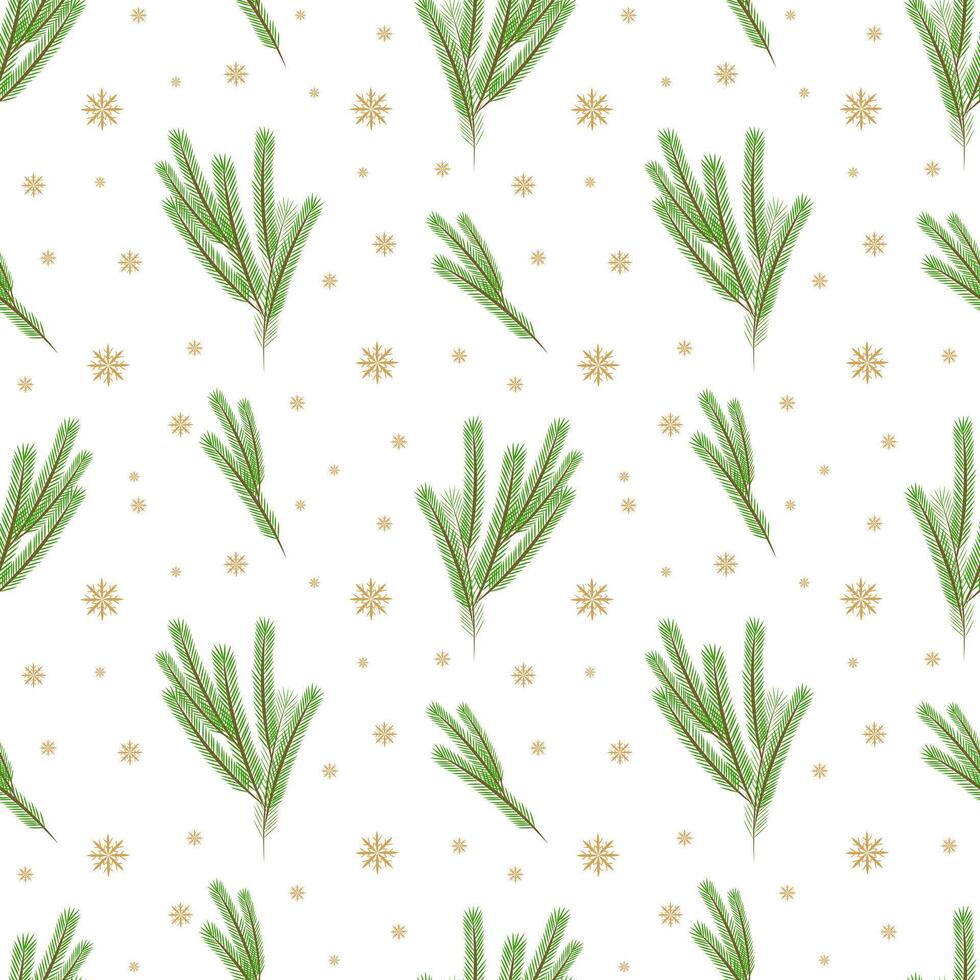 Seamless patern with spruce twigs and snowflakes on a white background vector