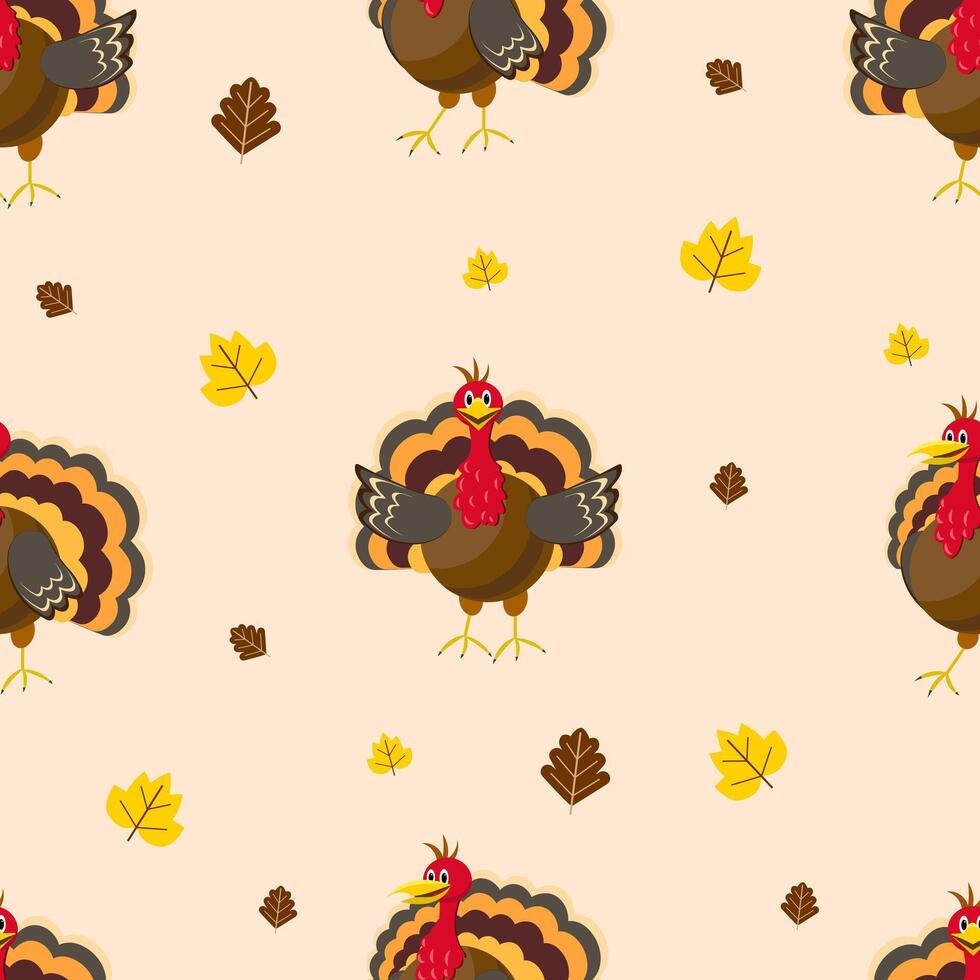 Seamless pattern with turkey on a beige background vector