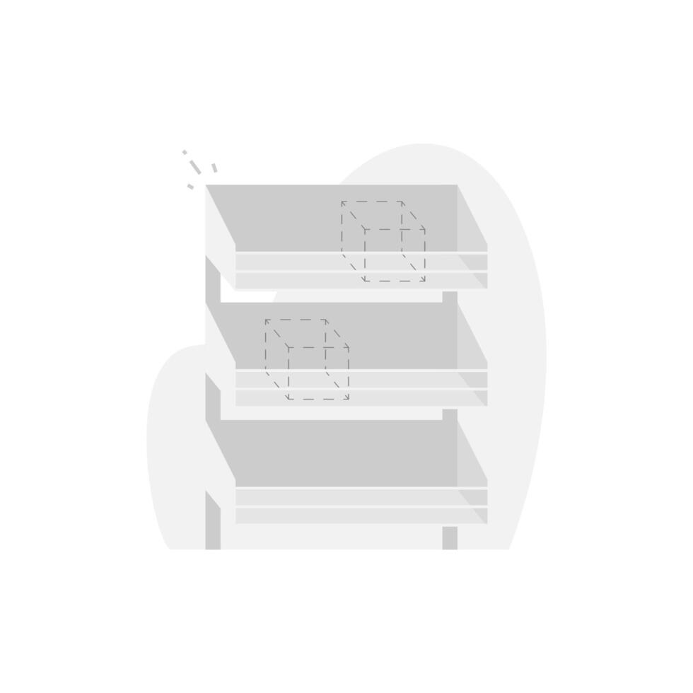 Flat illustration of empty store shelf. Minimalist design concept representing out of stock items, no products available, or empty inventory. for e commerce, retail, and business related projects vector