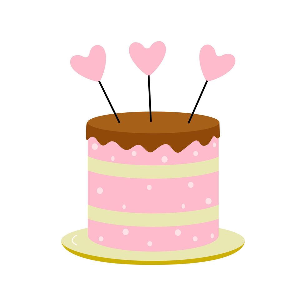 Sweet pink and brown cake with heart decorations for a celebration vector