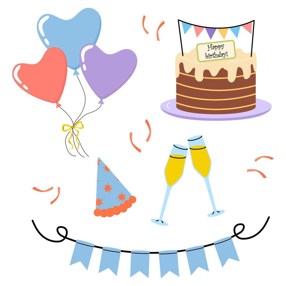 Celebrate a joyful birthday party with decorations, cakes, and balloons vector