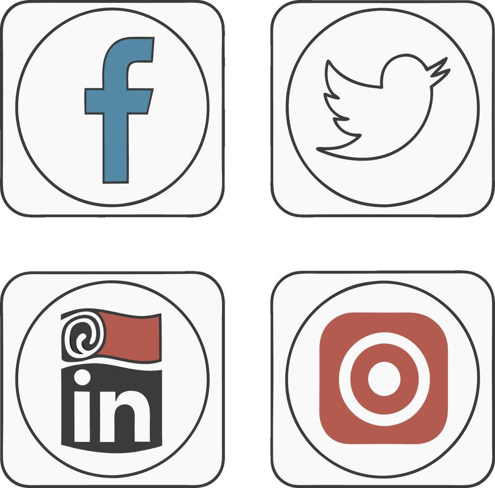 Four social icons in square circles vector