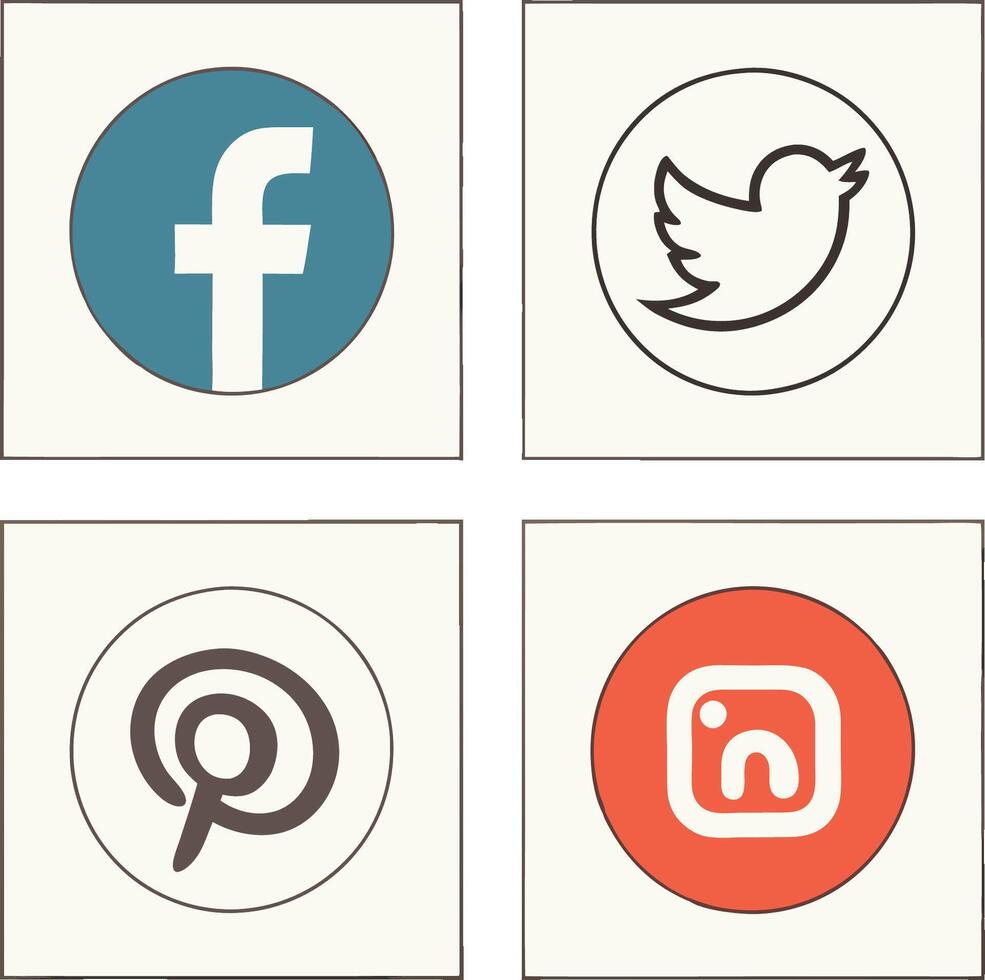 Four different social icons in different colors vector