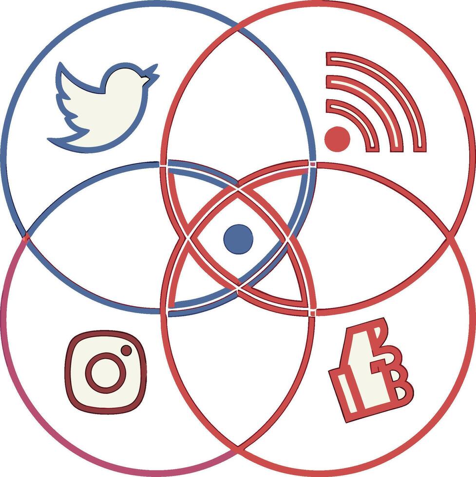 A circle with four social icons and a bird vector